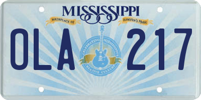 MS license plate OLA217