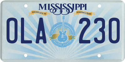 MS license plate OLA230