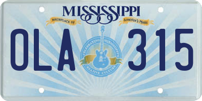 MS license plate OLA315