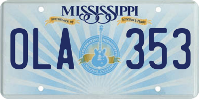MS license plate OLA353