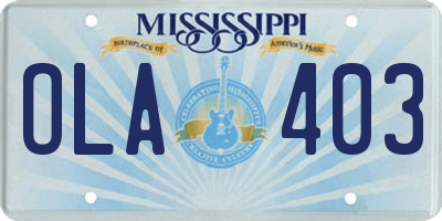 MS license plate OLA403