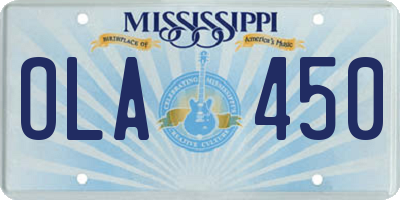 MS license plate OLA450