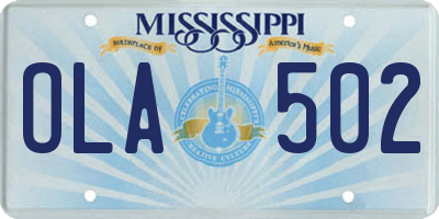 MS license plate OLA502