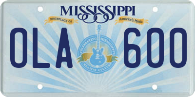 MS license plate OLA600