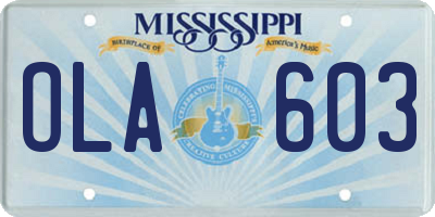 MS license plate OLA603