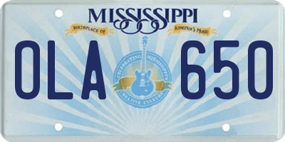 MS license plate OLA650