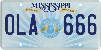 MS license plate OLA666