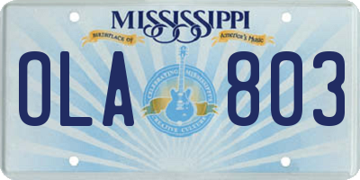 MS license plate OLA803