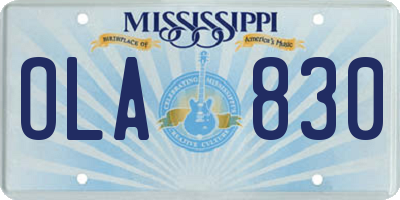 MS license plate OLA830