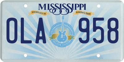 MS license plate OLA958