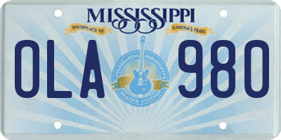 MS license plate OLA980