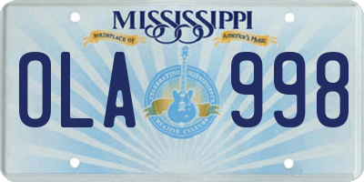 MS license plate OLA998