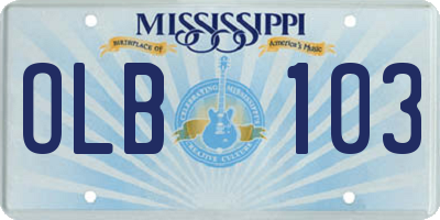 MS license plate OLB103