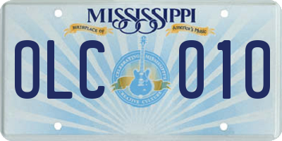 MS license plate OLC010