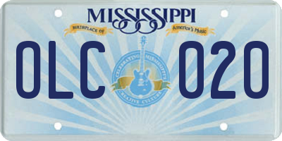 MS license plate OLC020