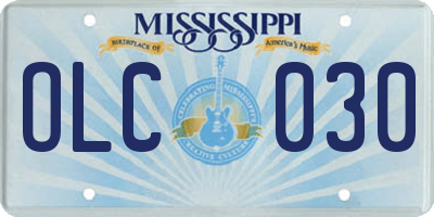 MS license plate OLC030