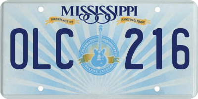 MS license plate OLC216