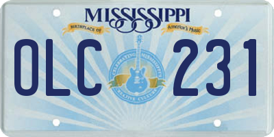 MS license plate OLC231
