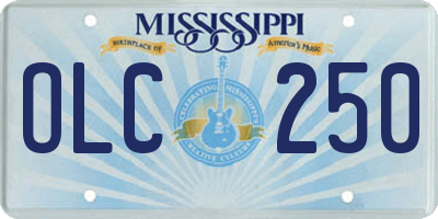 MS license plate OLC250