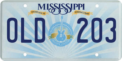 MS license plate OLD203