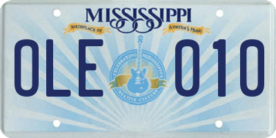 MS license plate OLE010