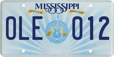 MS license plate OLE012