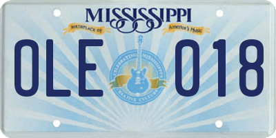 MS license plate OLE018