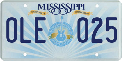 MS license plate OLE025