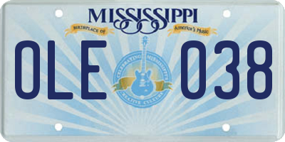 MS license plate OLE038