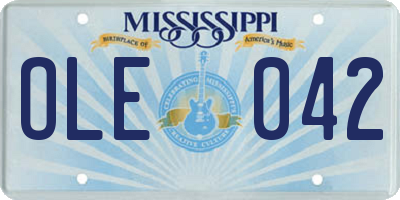 MS license plate OLE042