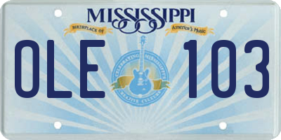 MS license plate OLE103