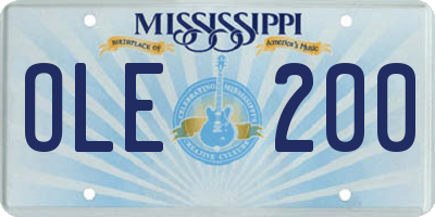 MS license plate OLE200