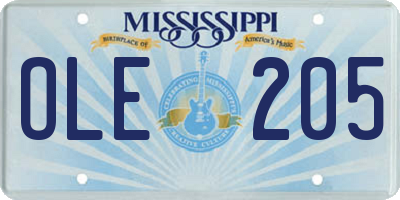 MS license plate OLE205