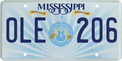 MS license plate OLE206