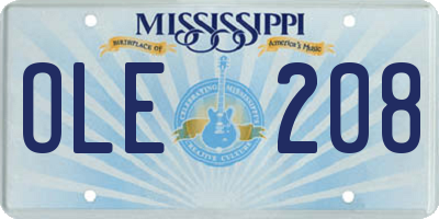 MS license plate OLE208