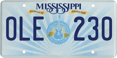 MS license plate OLE230