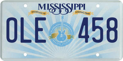 MS license plate OLE458