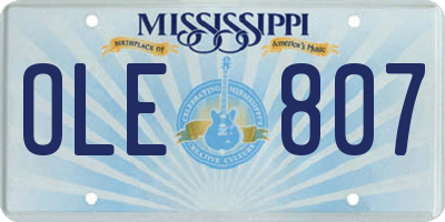 MS license plate OLE807