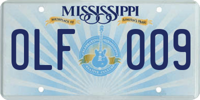 MS license plate OLF009