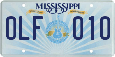MS license plate OLF010