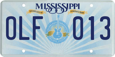 MS license plate OLF013