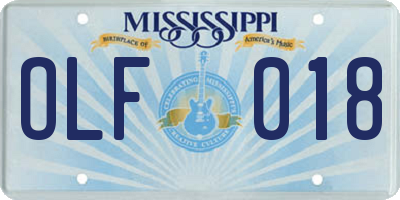 MS license plate OLF018
