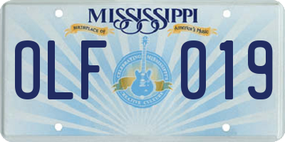 MS license plate OLF019