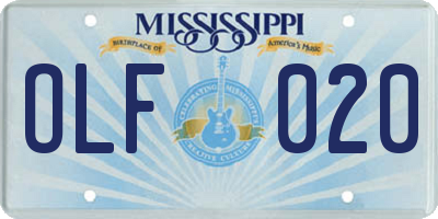 MS license plate OLF020