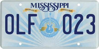 MS license plate OLF023