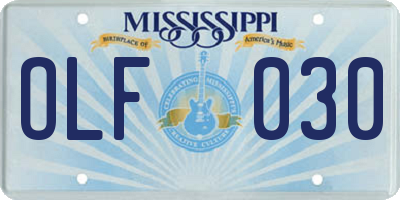 MS license plate OLF030