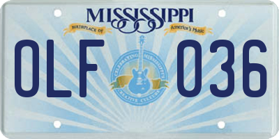 MS license plate OLF036