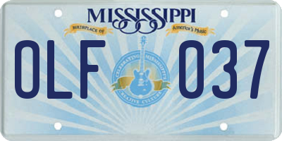 MS license plate OLF037