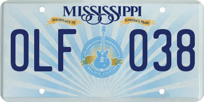 MS license plate OLF038