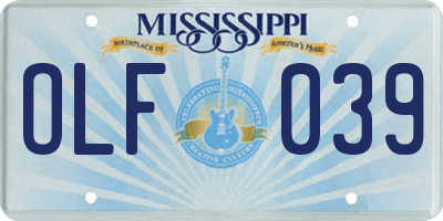 MS license plate OLF039